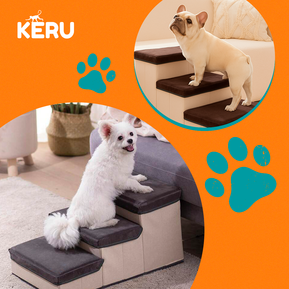 Escalera Para Perros Y Gatos Con Estantes Guardadores Gris