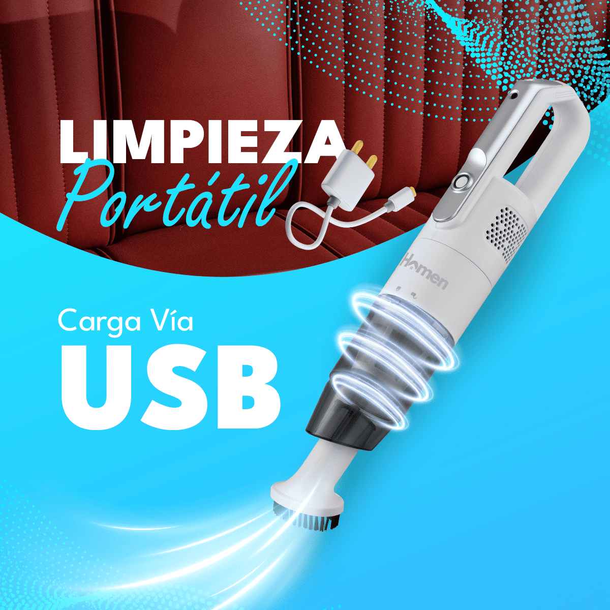 Aspiradora inalámbrica Recargable 2 en 1 de 7.4v y 50w Usb-C Homen Homen