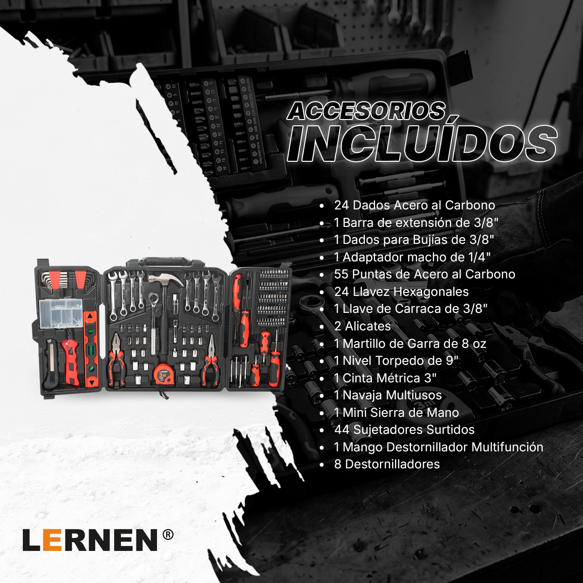 Set 168 Herramientas Manuales Multipropósito LERNEN