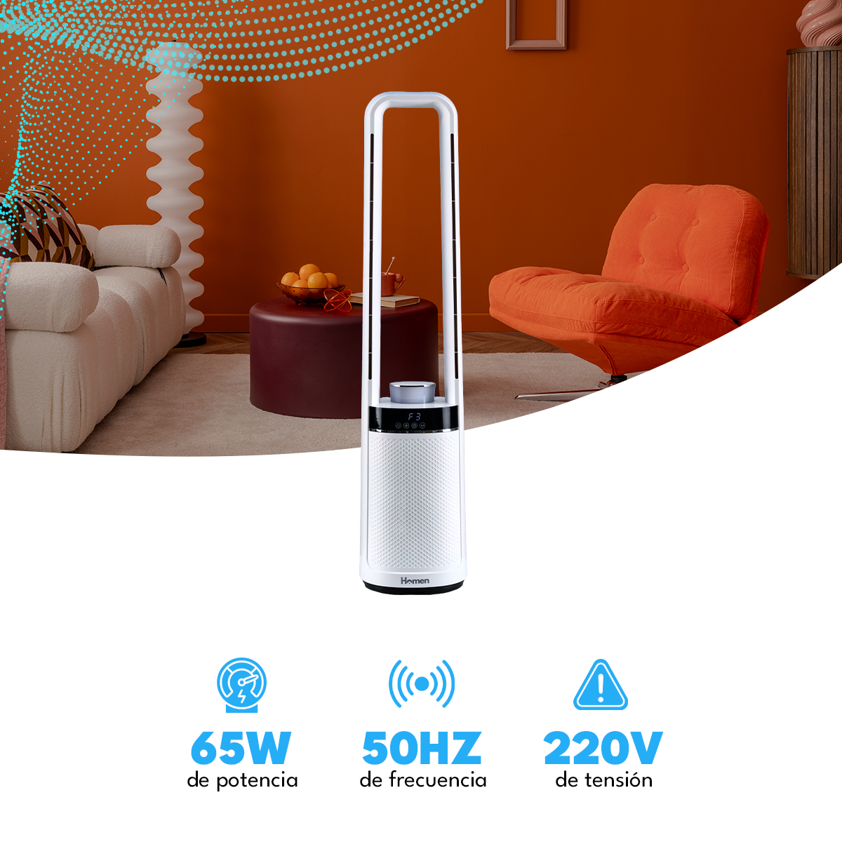 Ventilador Torre Homen 65W con Control Remoto