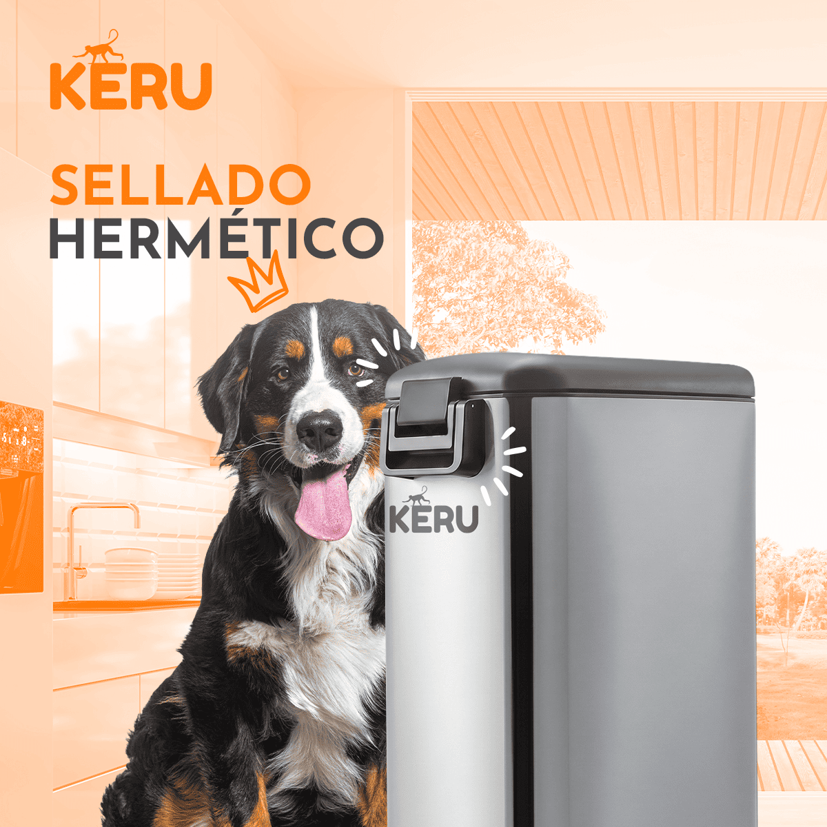 Contenedor Hermético para Alimento de Mascotas KERU 15 Litros Acero Inoxidable