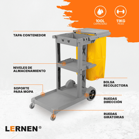 Carro De Aseo Porta Útiles, Con Tapa Incluye 2 Bolsas Lernen