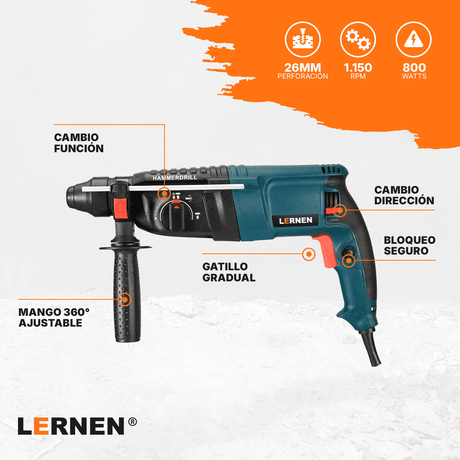 Kit Rotomartillo 800 W LERNEN+ Maletín Portátil + Accesorios