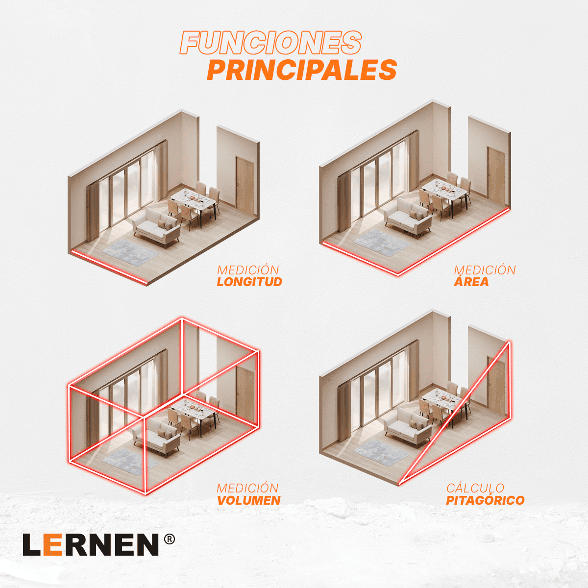 Medidor Láser Multifunción 60M 3 en 1 Lernen