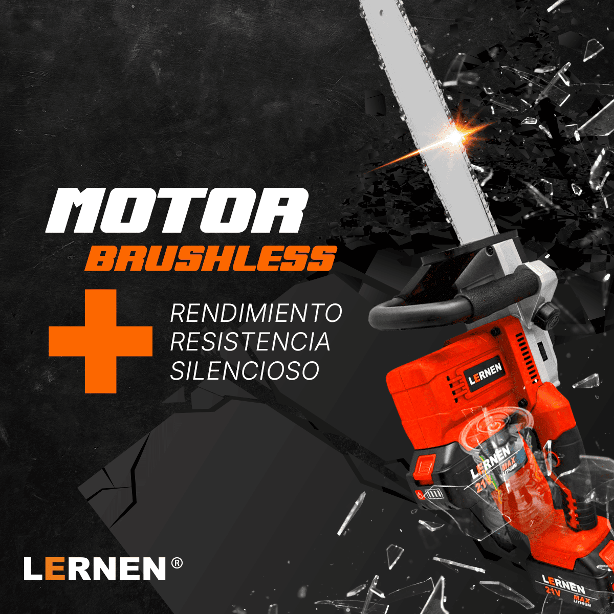Motosierra Podadora Inalámbrica 16'' + 2 Baterías + Cadenas Lernen