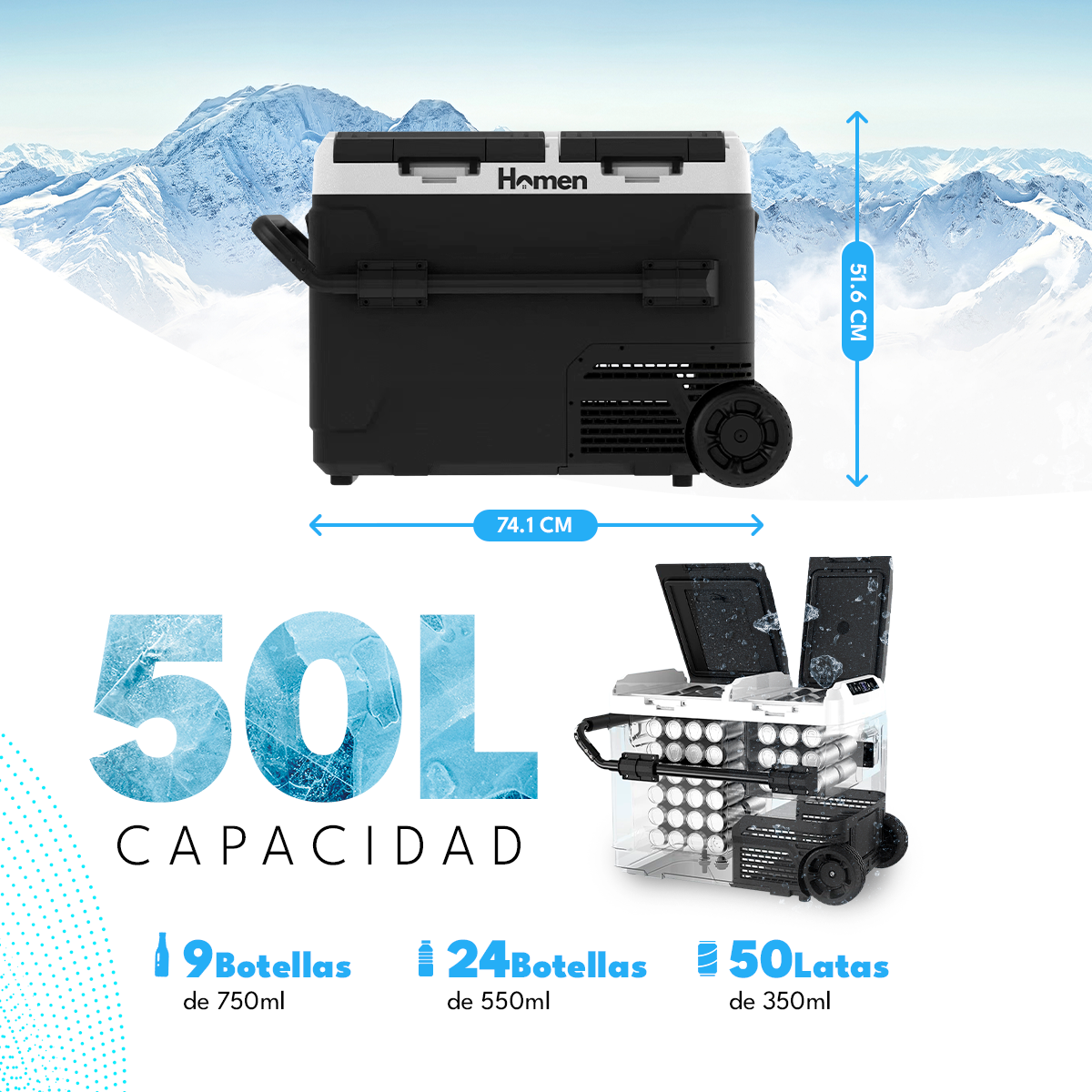Cooler Eléctrico Portátil 50 Litros con Ruedas ED50C Homen