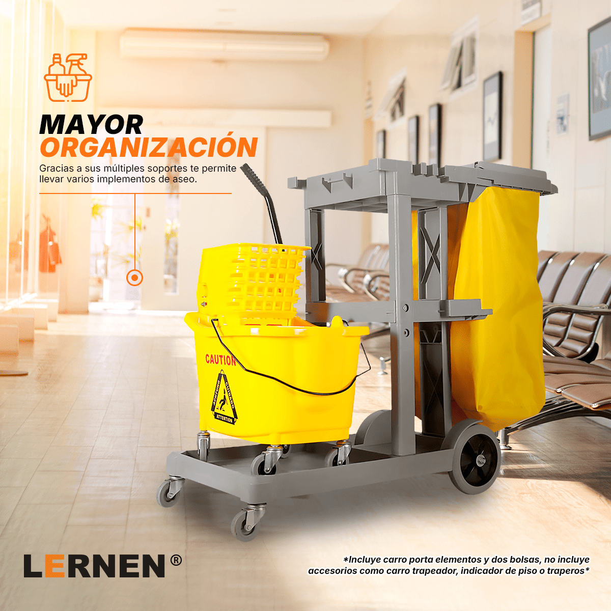 Carro De Aseo Porta Útiles, Con Tapa Incluye 2 Bolsas Lernen