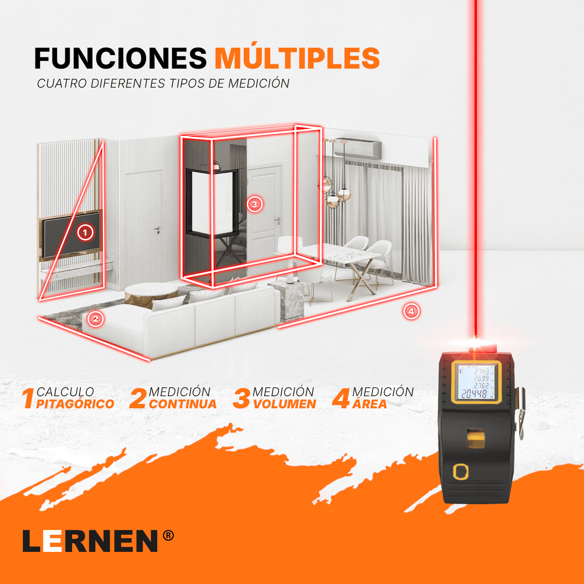 Medidor Distancia Láser Telémetro Con Huincha Lernen