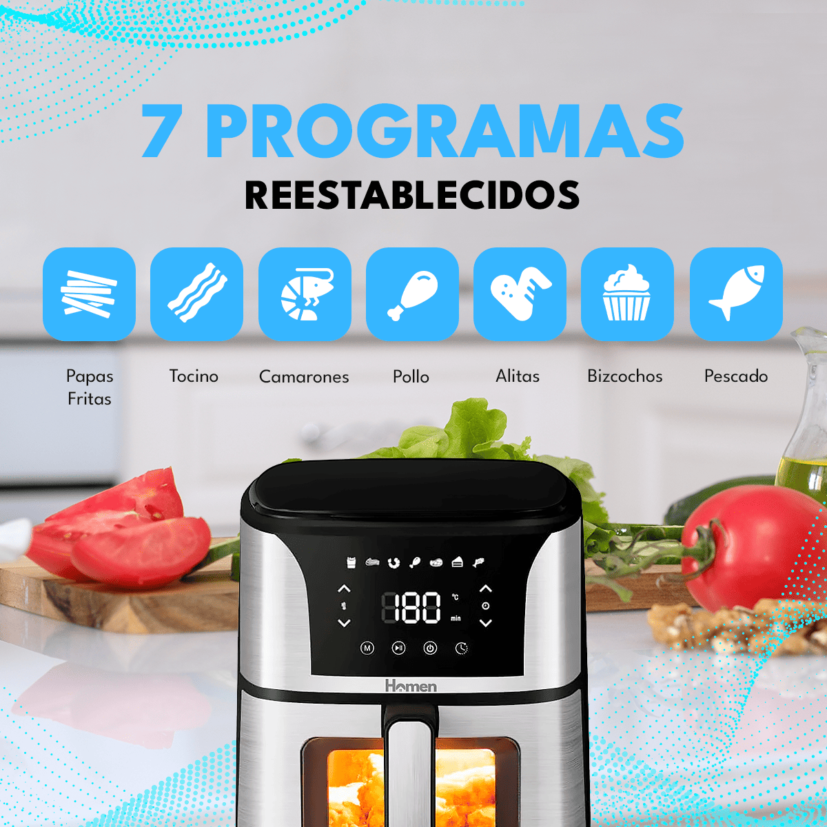 Freidora de Aire 5.5 Litros 1350W Homen con Panel Touch — Mayor capacidad y control