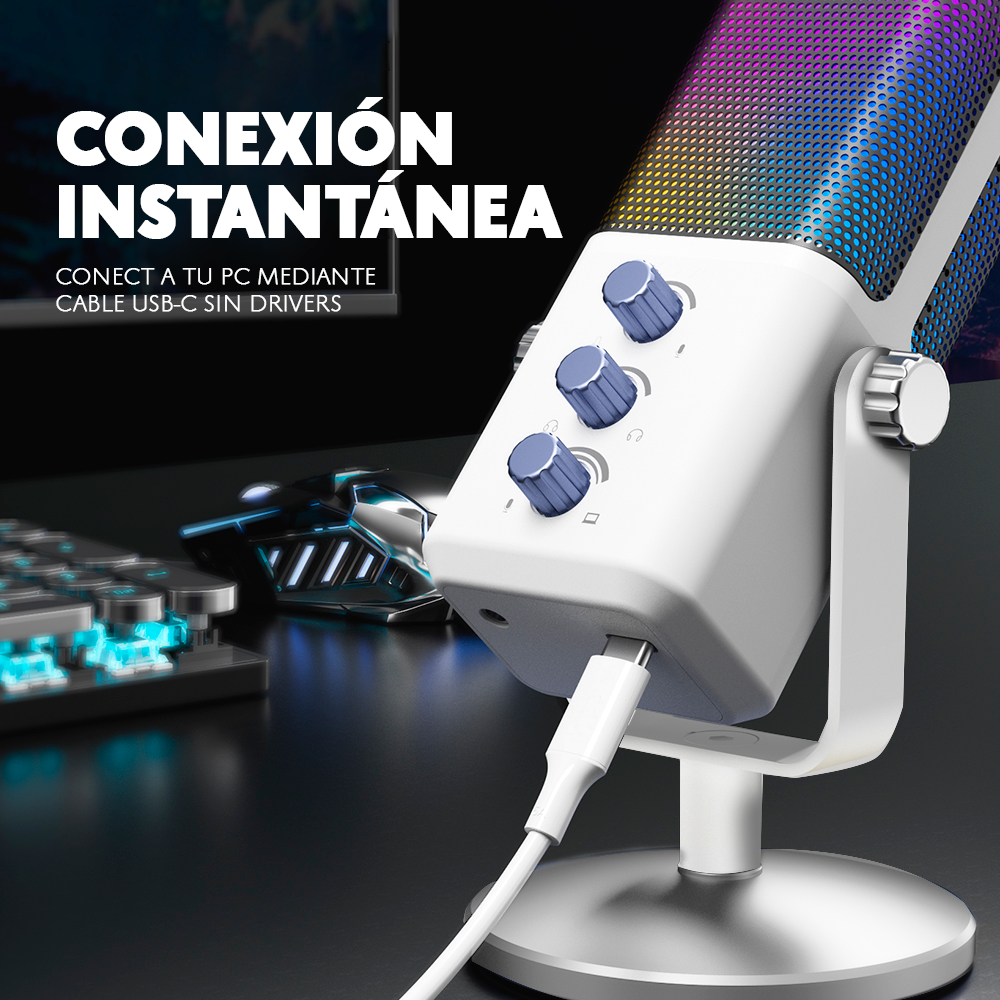 Micrófono de Streaming Podcast RGB Bitbyte M6 Gamer (BLANCO)