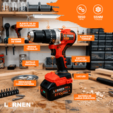 Taladro Percutor Black Edition Brushless LERNEN + Baterías + Bolso + Accesorios