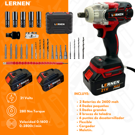Llave De Impacto 1/2 LERNEN + 2 Baterías + Accesorios