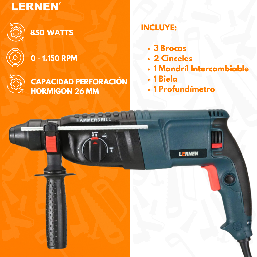Kit Rotomartillo 800 W LERNEN+ Maletín Portátil + Accesorios