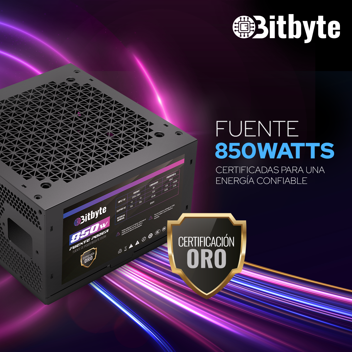 Fuente De Poder 850W Modular 80 Plus Gold ATX Gamer Bitbyte