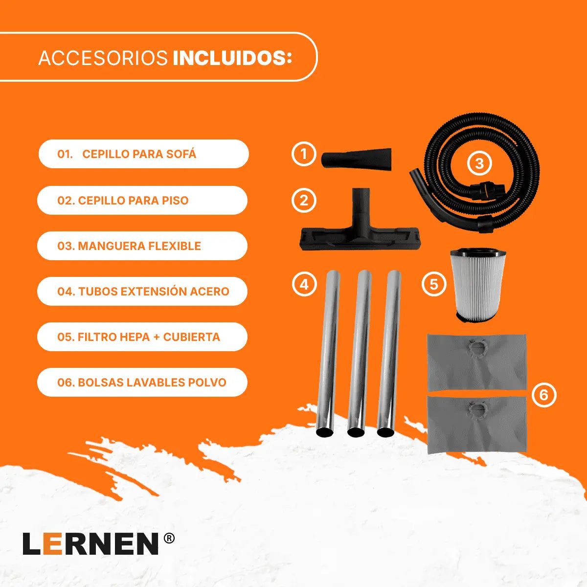 Aspiradora LERNEN Multifunción Metálica Polvo Agua 15 Litros 1400w Lernen