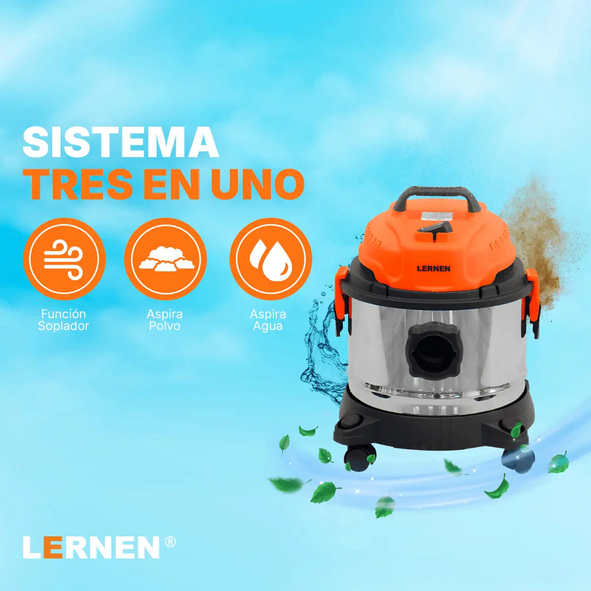 Aspiradora LERNEN Multifunción Metálica Polvo Agua 15 Litros 1400w Lernen