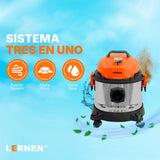Aspiradora LERNEN Multifunción Metálica Polvo Agua 15 Litros 1400w Lernen