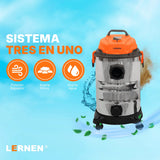 Aspiradora LERNEN Multifunción Metálica Polvo Agua 30 Litros 1500w Lernen