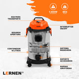 Aspiradora LERNEN Multifunción Metálica Polvo Agua 30 Litros 1500w Lernen