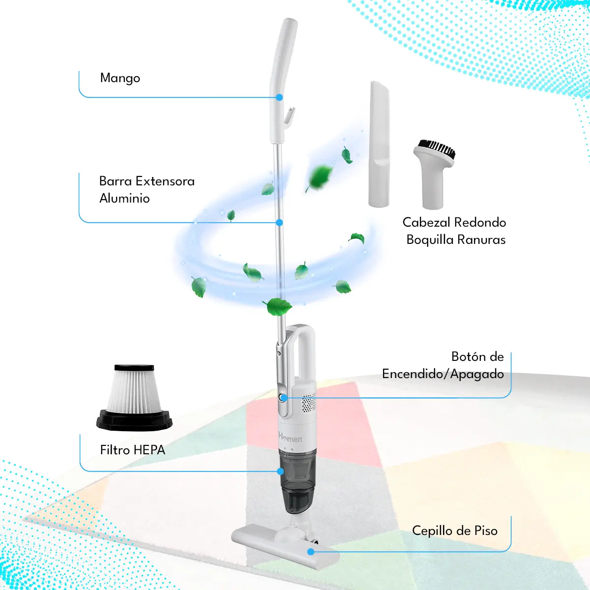 Aspiradora inalámbrica Recargable 2 en 1 de 7.4v y 50w Usb-C Homen Homen
