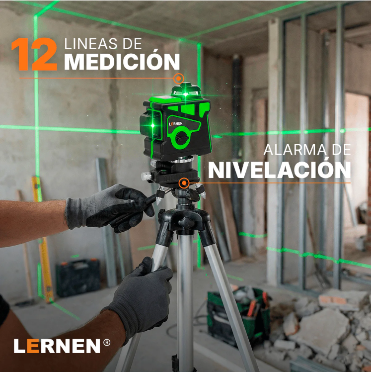 [Reacondicionado] Nivel Laser Profesional 12 Líneas LERNEN + Maletín + Trípode