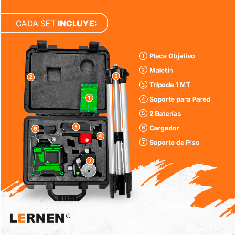 [Reacondicionado] Nivel Laser Profesional 12 Líneas LERNEN + Maletín + Trípode