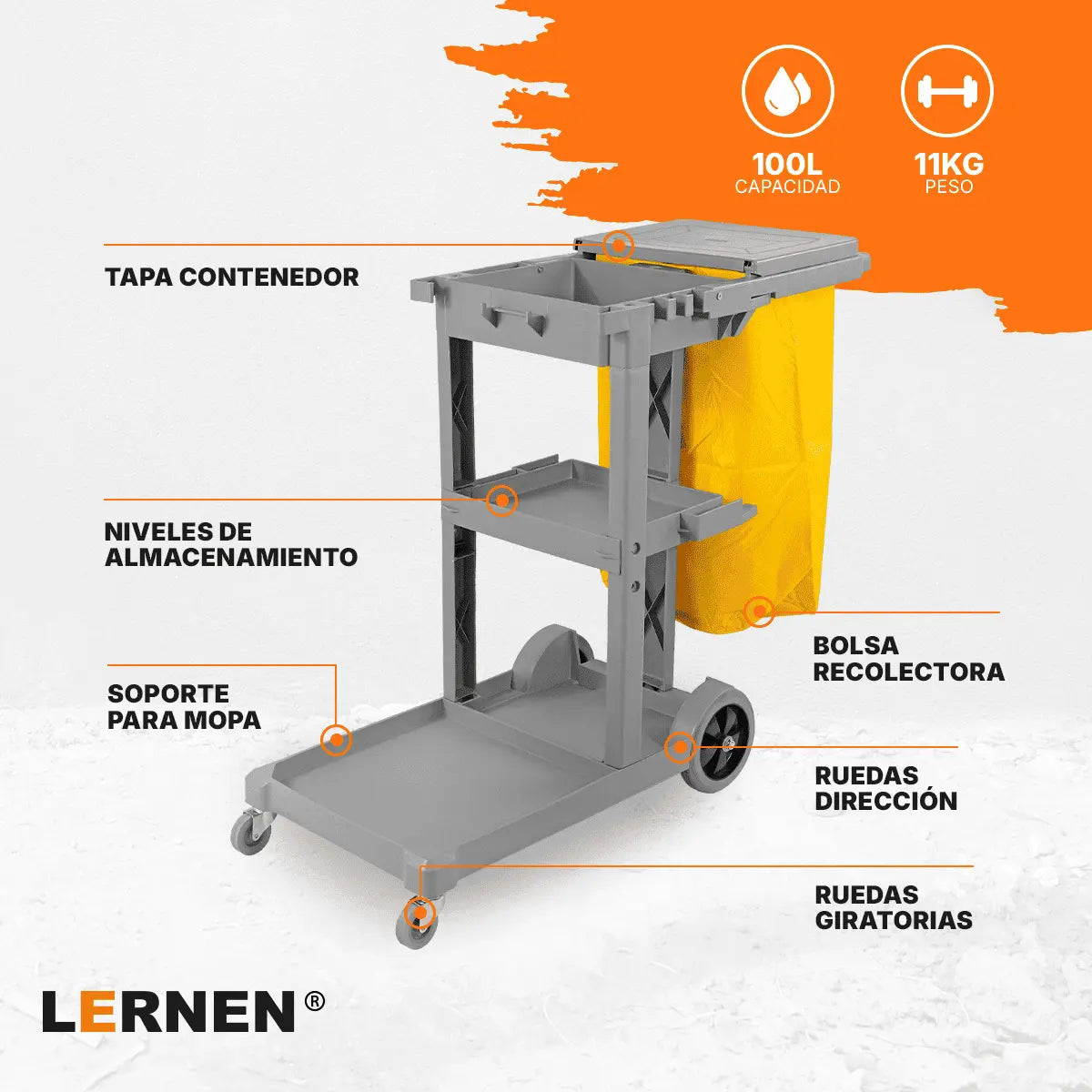 Carro De Aseo Porta Útiles, Con Tapa Incluye 2 Bolsas Lernen