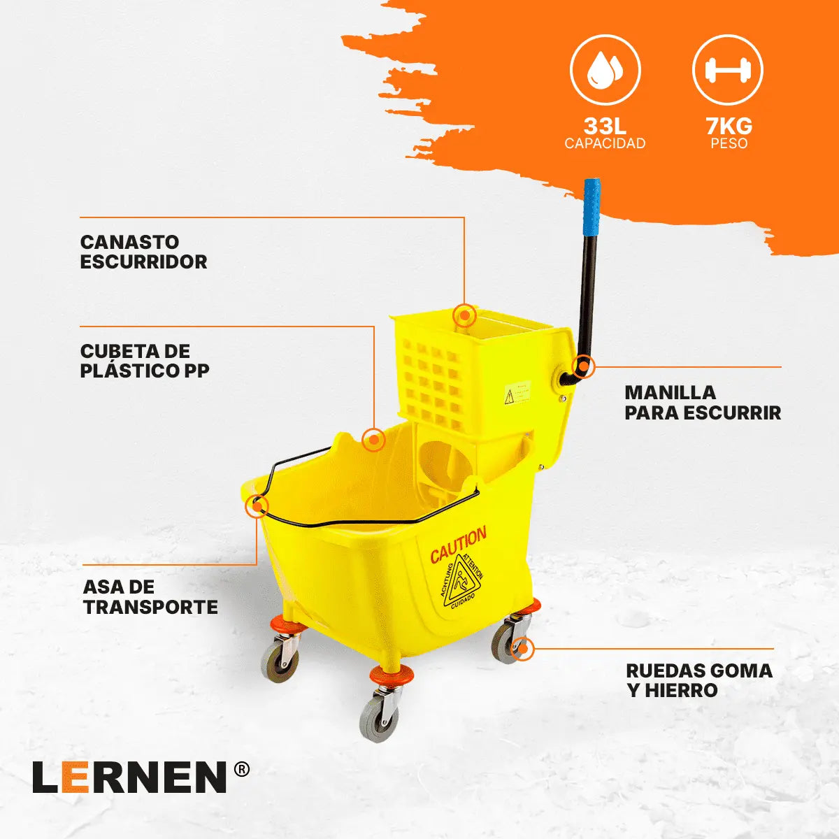Carro Estrujador De Aseo Mopa 33 litros Amarillo Lernen