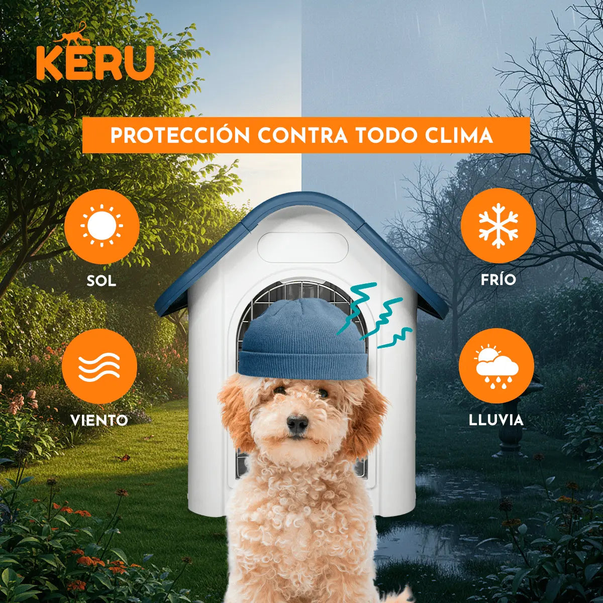 Casa para Perro con Ventana y Techo Azul Keru