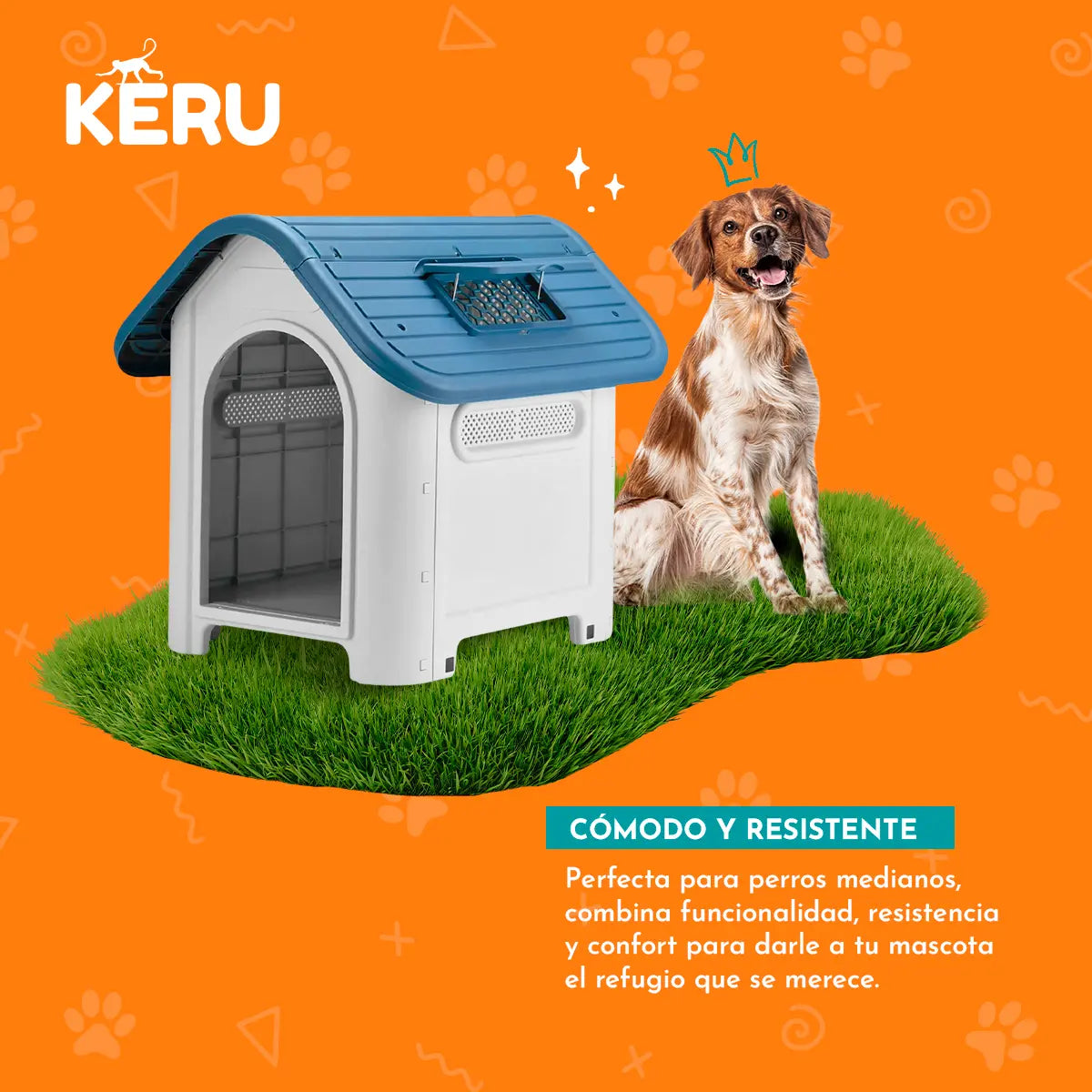 Casa para Perro con Ventana y Techo Azul Keru