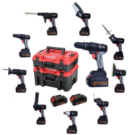 Combo Taladro + Herramientas Eléctricas 10 En 1 LERNEN + Maletín + 2 Baterías