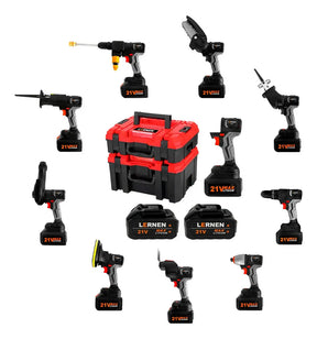 Combo Taladro + Herramientas Eléctricas 10 En 1 LERNEN + Maletín + 2 Baterías Lernen