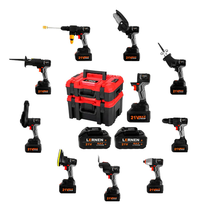 Combo Taladro + Herramientas Eléctricas 10 En 1 LERNEN + Maletín + 2 Baterías Lernen
