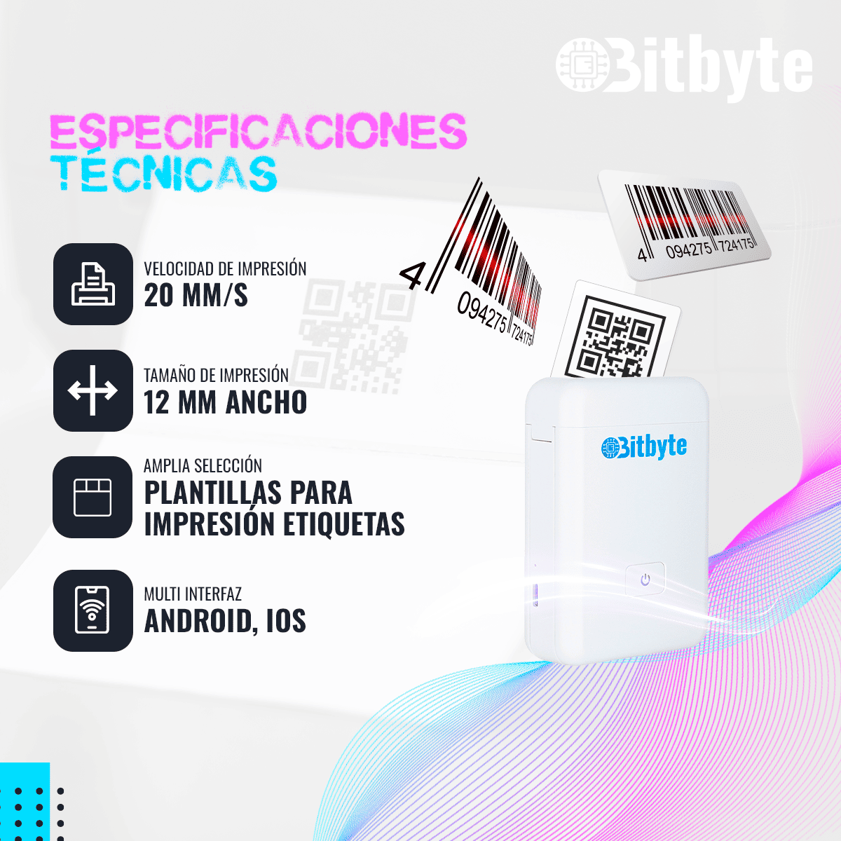 Impresora y Etiquetadora Térmica Portátil Mini Bitbyte
