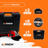 Esmeril angular inalámbrico de 125 mm + 8 Discos + 2 Baterías Lernen