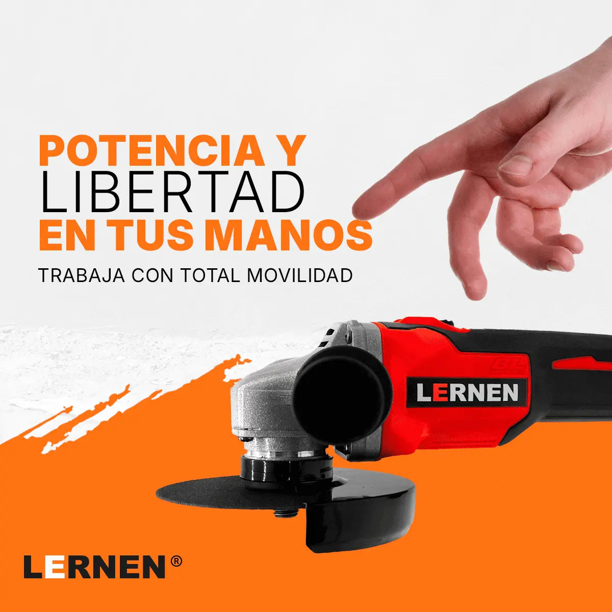 Esmeril angular inalámbrico de 125 mm + 8 Discos + 2 Baterías Lernen