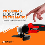 Esmeril angular inalámbrico de 125 mm + 8 Discos + 2 Baterías Lernen