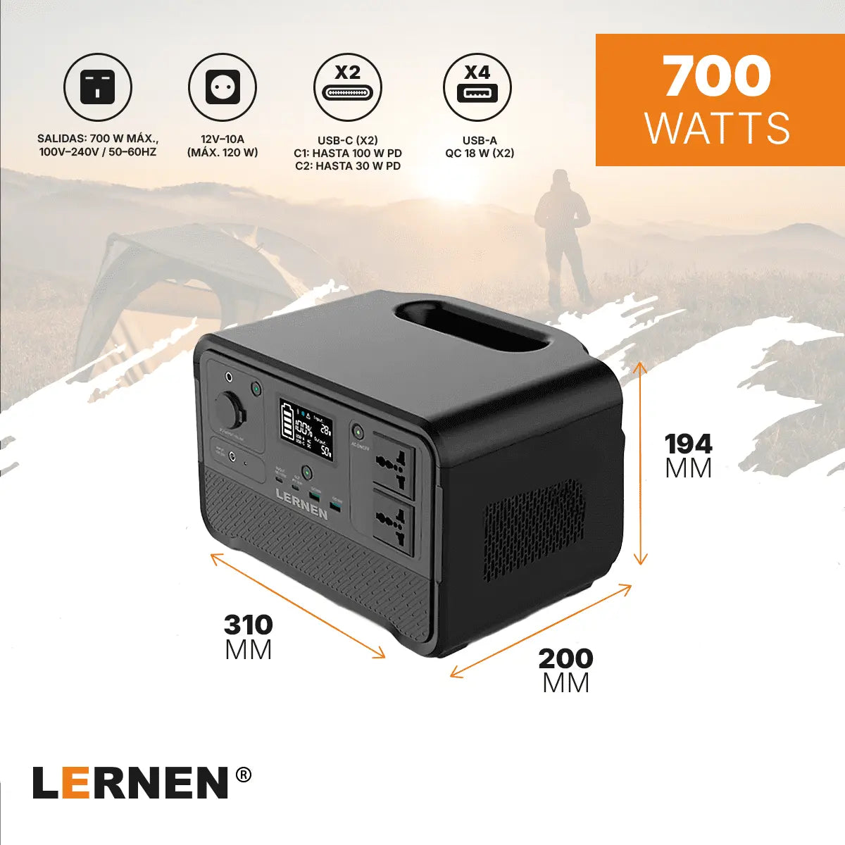 Estación De Energía Portátil Lernen 700w Generador Eléctrico Lernen