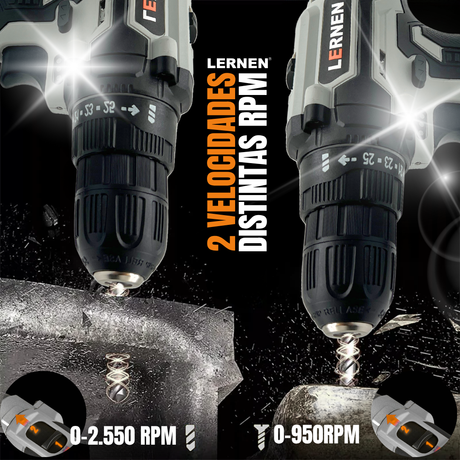 Kit Taladro Destornillador Inalámbrico LERNEN 21v + 2 Baterías