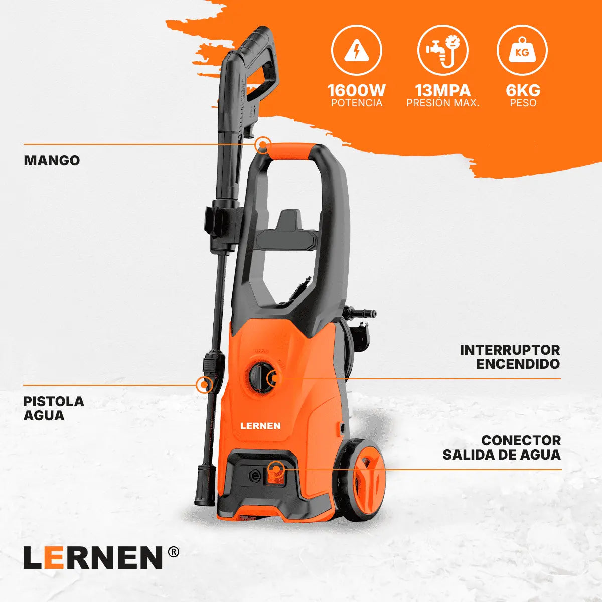 Hidrolavadora 1600w con Espumador y Ruedas LERNEN - HIDRO-1600 Lernen