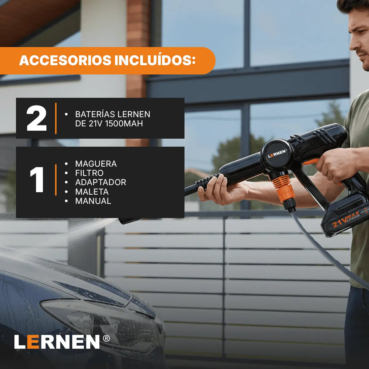 Hidrolavadora Inalámbrica PRO Lernen + 2 baterías + Accesorios Lernen
