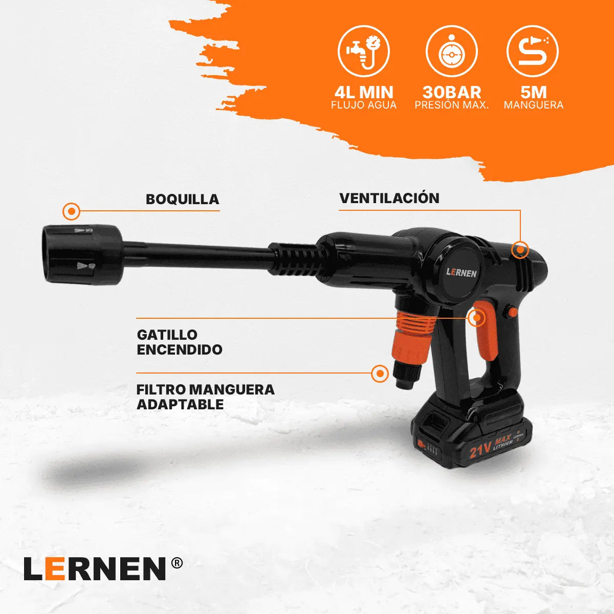 Hidrolavadora Inalámbrica PRO Lernen + 2 baterías + Accesorios Lernen