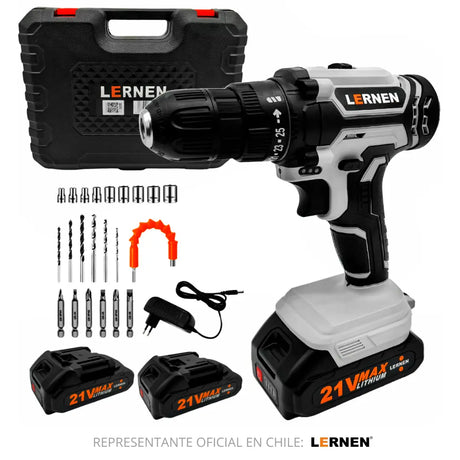 Kit Taladro Destornillador Inalámbrico LERNEN 21V + 2 Baterías + Acc Lernen