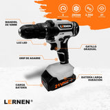 Pack Taladro Inalámbrico 21v 2baterías + Set Herramientas Lernen