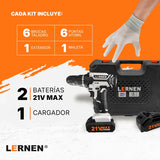 Pack Taladro Inalámbrico 21v 2baterías + Set Herramientas Lernen