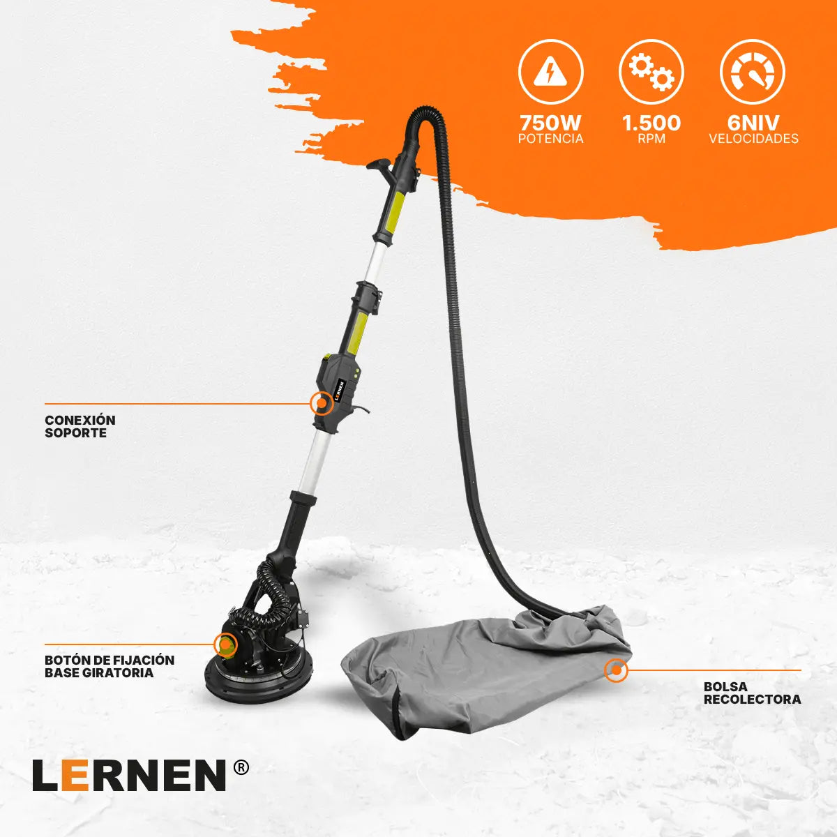 Lijadora De Pared, Piso Y Techo Industrial 750W Lernen