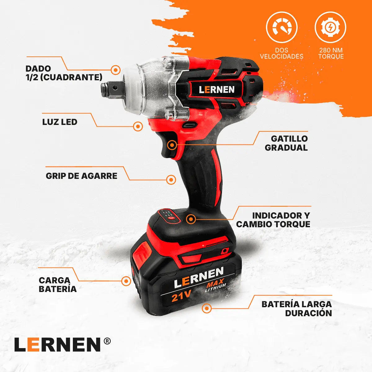 Llave Impacto 1/2 Lernen 21 V + 2 Baterías Lernen