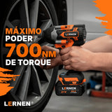 Llave Impacto 1/2" Inalámbrica 700 NM LERNEN 21V + 2 Baterías + Acc