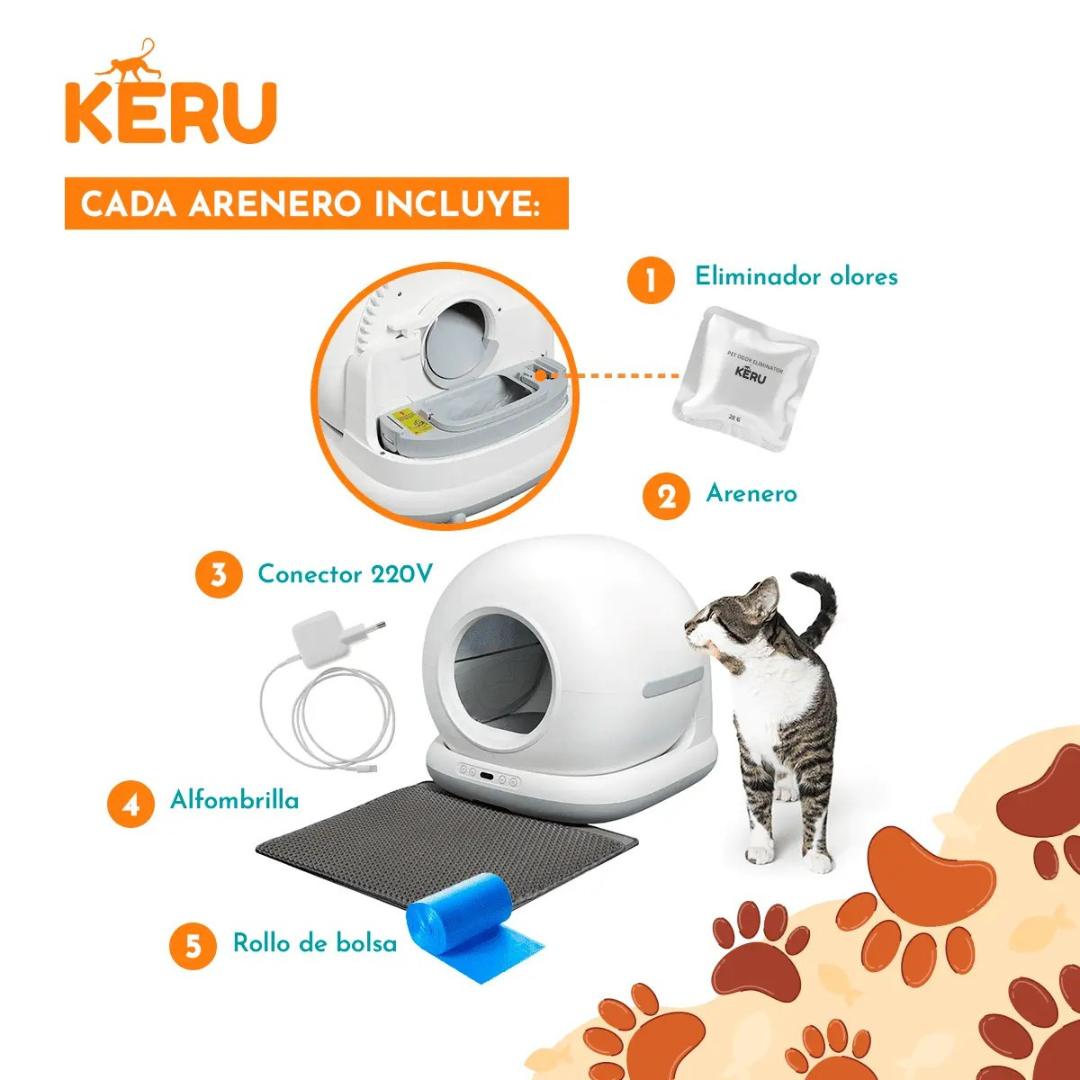 Arenero Inteligente Automático WiFi para Gatos con App - Autolimpiante Keru