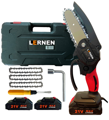 Pack Motosierra Podadora 4 Pulgadas 2 Baterías + Set De 150 Herramientas